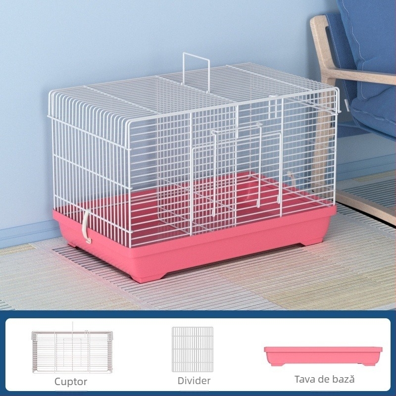 Cușcă pentru hamster cu separator detașabil – metal, stil vilă, set convertibil