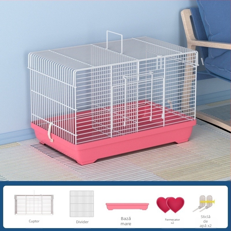 Cușcă pentru hamster cu separator detașabil – metal, stil vilă, set convertibil