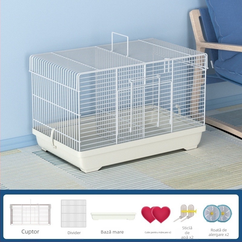 Cușcă pentru hamster cu separator detașabil – metal, stil vilă, set convertibil
