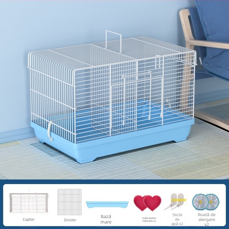 Cușcă pentru hamster cu separator detașabil – metal, stil vilă, set convertibil