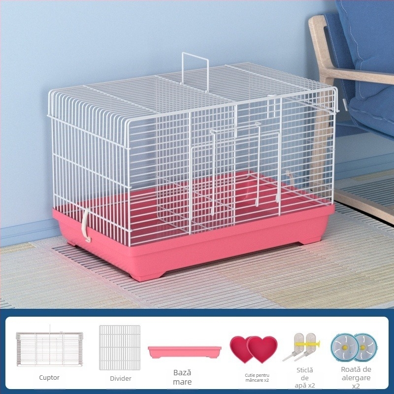Cușcă pentru hamster cu separator detașabil – metal, stil vilă, set convertibil