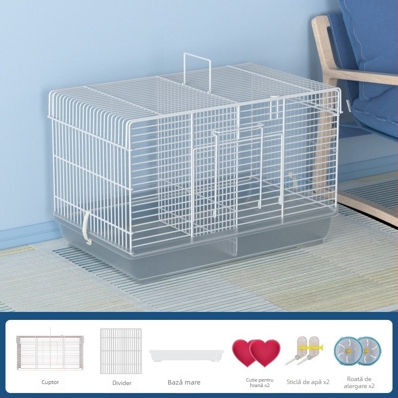 Cușcă pentru hamster cu separator detașabil – metal, stil vilă, set convertibil