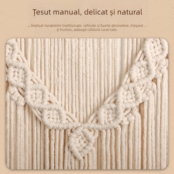 Tapiserie boemă din bumbac pentru perete, lucrată manual, pătrat, model cu dungi