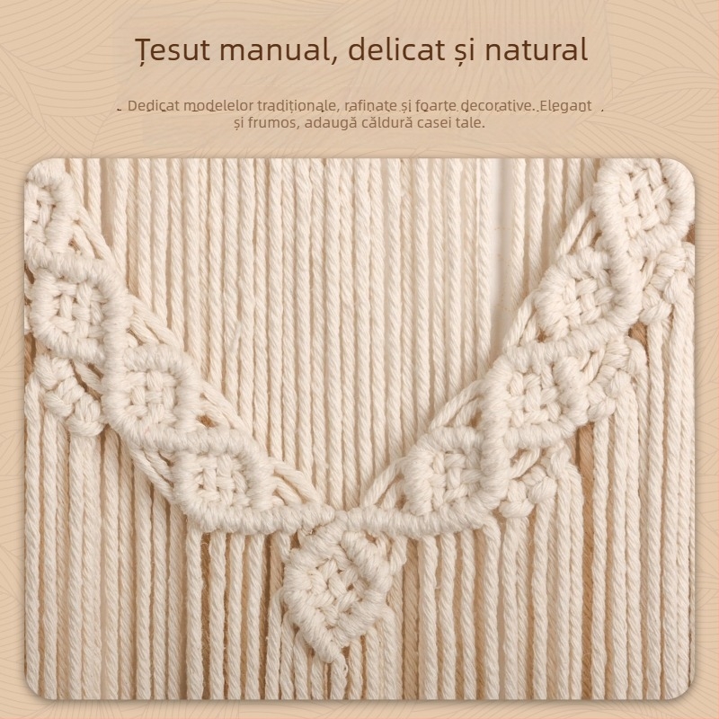 Tapiserie boemă din bumbac pentru perete, lucrată manual, pătrat, model cu dungi