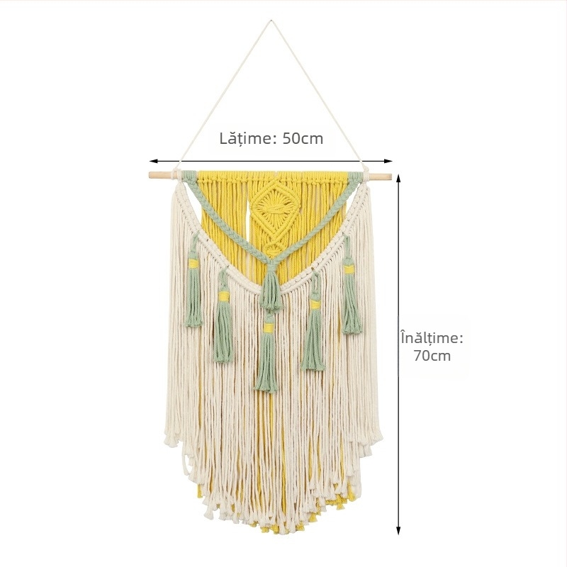 Tapiserie boemă din bumbac pentru perete, lucrată manual, pătrat, model cu dungi