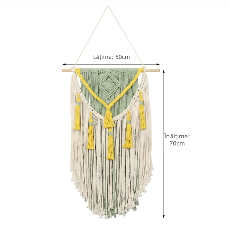 Tapiserie boemă din bumbac pentru perete, lucrată manual, pătrat, model cu dungi