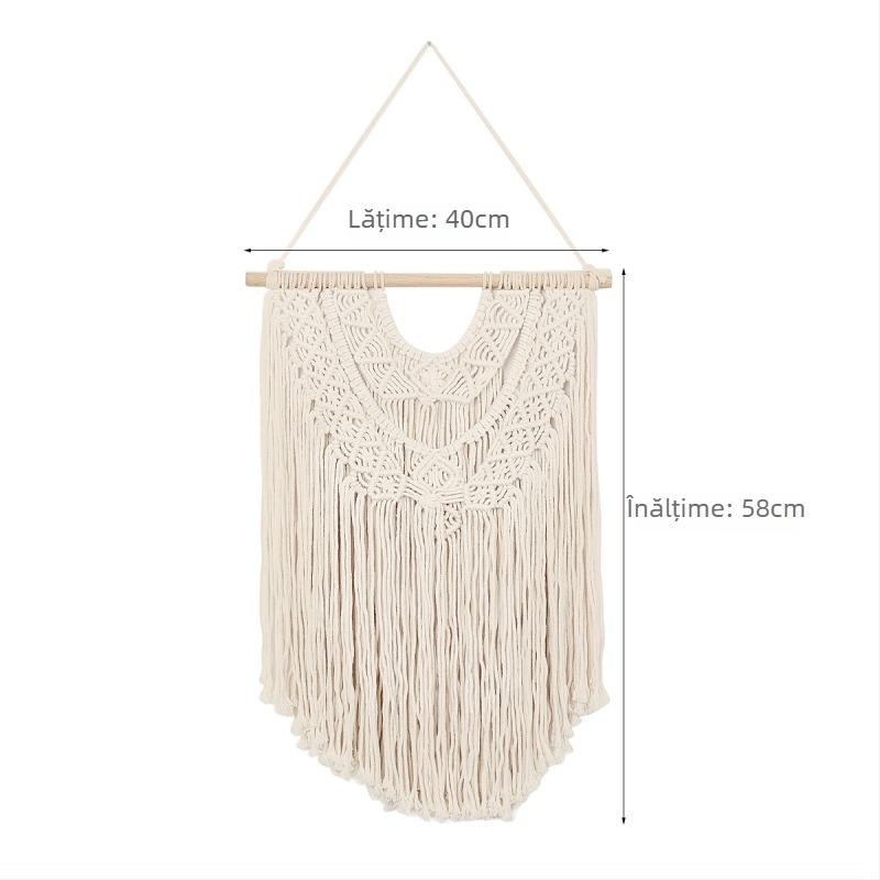 Tapiserie boemă din bumbac pentru perete, lucrată manual, pătrat, model cu dungi