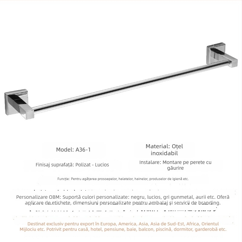 Cuier prosoape din oțel inoxidabil 304, bară simplă sau dublă, montaj pe perete, finisaj lustruit, depozitare în 2 niveluri