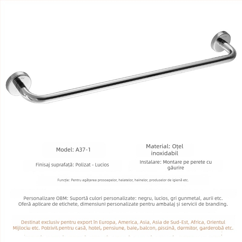 Cuier prosoape din oțel inoxidabil 304, bară simplă sau dublă, montaj pe perete, finisaj lustruit, depozitare în 2 niveluri