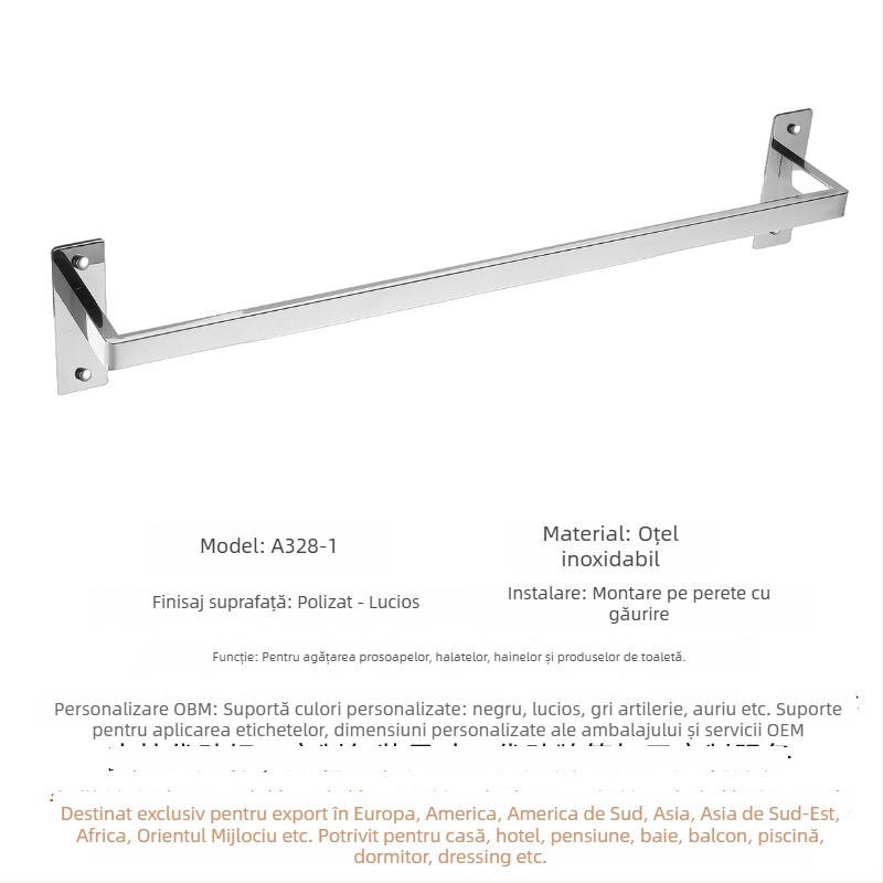 Cuier prosoape din oțel inoxidabil 304, bară simplă sau dublă, montaj pe perete, finisaj lustruit, depozitare în 2 niveluri
