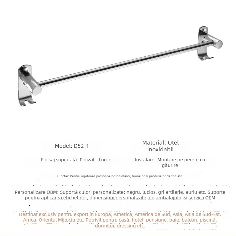 Cuier prosoape din oțel inoxidabil 304, bară simplă sau dublă, montaj pe perete, finisaj lustruit, depozitare în 2 niveluri