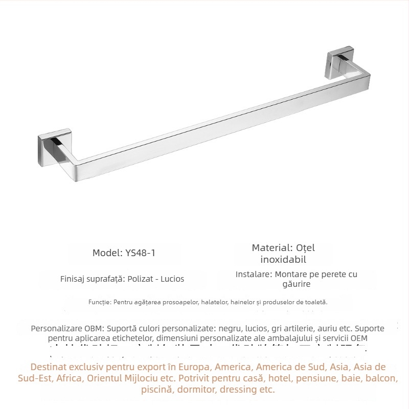 Cuier prosoape din oțel inoxidabil 304, bară simplă sau dublă, montaj pe perete, finisaj lustruit, depozitare în 2 niveluri