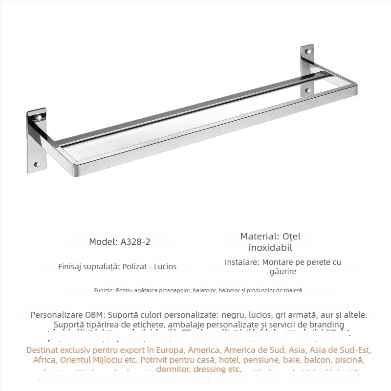 Cuier prosoape din oțel inoxidabil 304, bară simplă sau dublă, montaj pe perete, finisaj lustruit, depozitare în 2 niveluri
