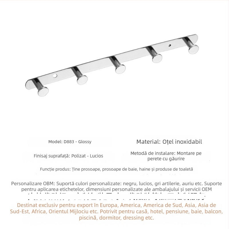 Cuier prosoape din oțel inoxidabil 304, bară simplă sau dublă, montaj pe perete, finisaj lustruit, depozitare în 2 niveluri