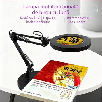 Lampă de birou LED cu protecție pentru ochi, braț lung și lupă rabatabilă, 6–10W, alimentare USB, CE certificat, CRI 80–89, tensiune ≤36V