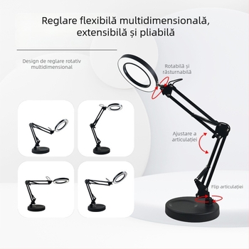 Lampă de birou LED cu protecție pentru ochi, braț lung și lupă rabatabilă, 6–10W, alimentare USB, CE certificat, CRI 80–89, tensiune ≤36V