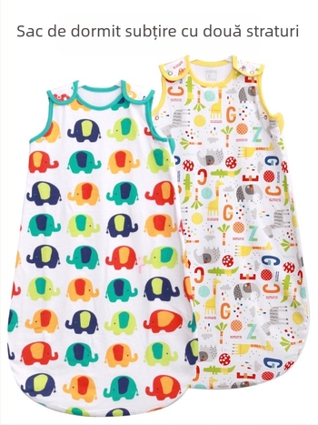 Sac de dormit-vestă pentru bebeluși și copii mici – țesătură 100% bumbac, căptușeală și umplutură din bumbac, model desen animat, subțire, absorbție de umiditate, siguranță Clasa A; potrivit pentru vară, primăvară și toamnă.