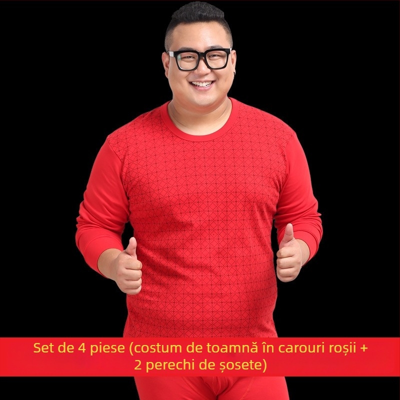 Set de lenjerie termică pentru bărbați, 100% bumbac — călduros pulover cu guler rotund, mâneci lungi și pantaloni, țesătură de greutate medie 181–200 g/m2