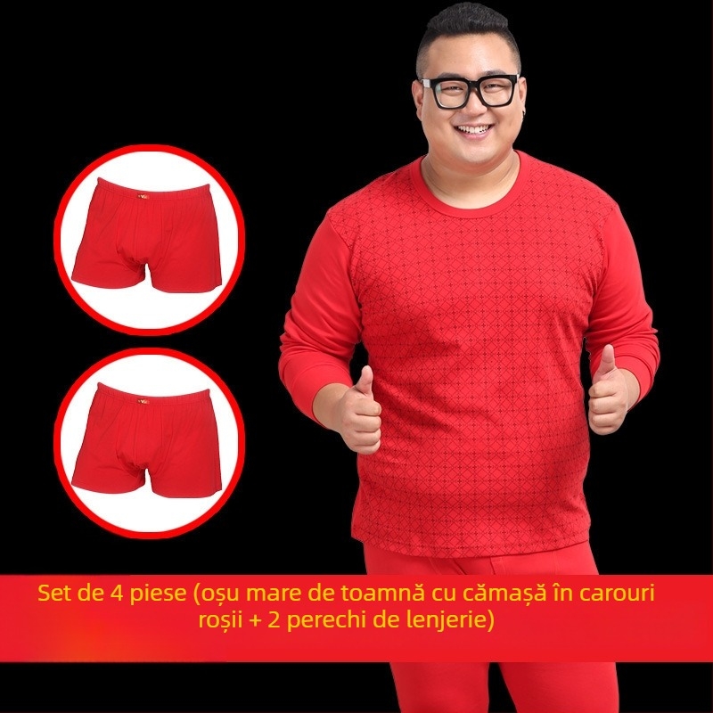 Set de lenjerie termică pentru bărbați, 100% bumbac — călduros pulover cu guler rotund, mâneci lungi și pantaloni, țesătură de greutate medie 181–200 g/m2
