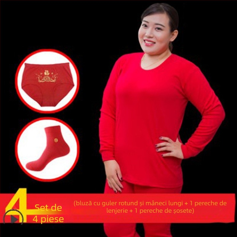 Set de lenjerie termică pentru bărbați, 100% bumbac — călduros pulover cu guler rotund, mâneci lungi și pantaloni, țesătură de greutate medie 181–200 g/m2