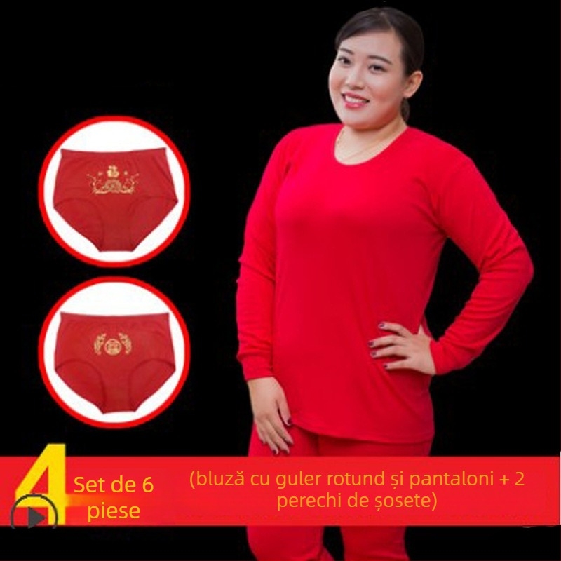 Set de lenjerie termică pentru bărbați, 100% bumbac — călduros pulover cu guler rotund, mâneci lungi și pantaloni, țesătură de greutate medie 181–200 g/m2