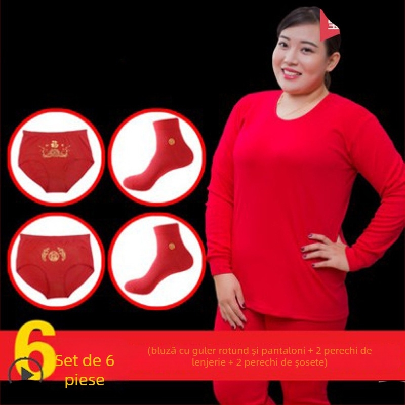 Set de lenjerie termică pentru bărbați, 100% bumbac — călduros pulover cu guler rotund, mâneci lungi și pantaloni, țesătură de greutate medie 181–200 g/m2