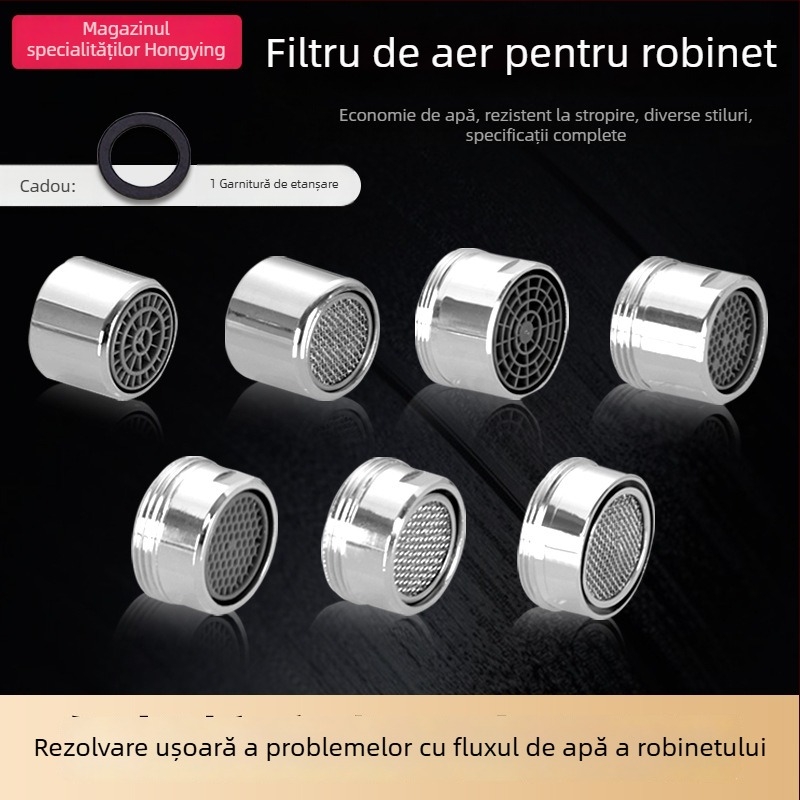 Aerator pentru robinet cu filtru — economie de apă, cupru, finisaj electroplating, control pe o singură mână, presiune nominală 1.6 MPa, temperatură 120°C, instalare cablu intern/extern