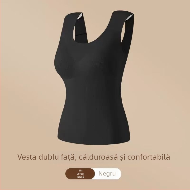 Vestă termică pentru femei cu pernă pentru bust, elasticitate ridicată, fleece periat, țesătură Derong din acrilic, 161–180 g/m²