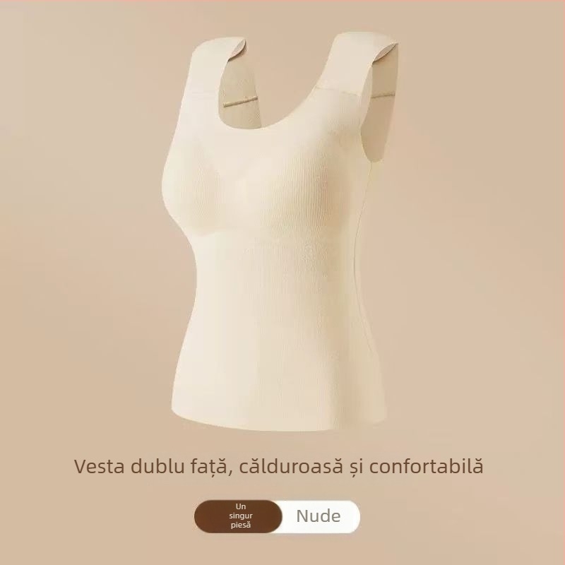 Vestă termică pentru femei cu pernă pentru bust, elasticitate ridicată, fleece periat, țesătură Derong din acrilic, 161–180 g/m²