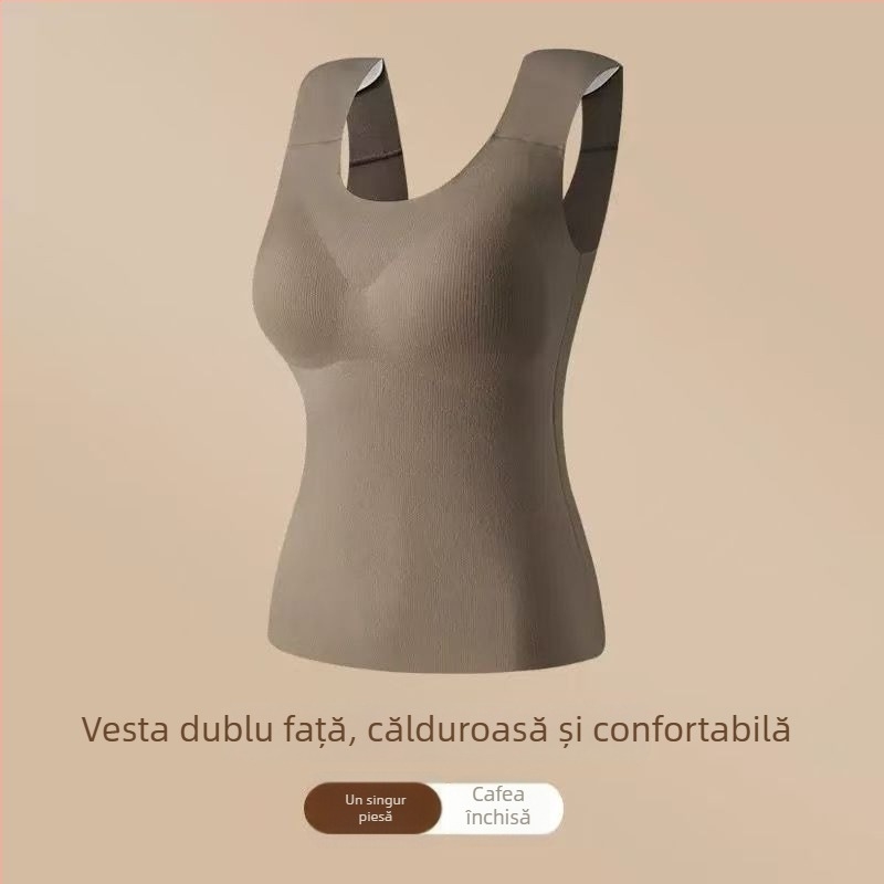 Vestă termică pentru femei cu pernă pentru bust, elasticitate ridicată, fleece periat, țesătură Derong din acrilic, 161–180 g/m²