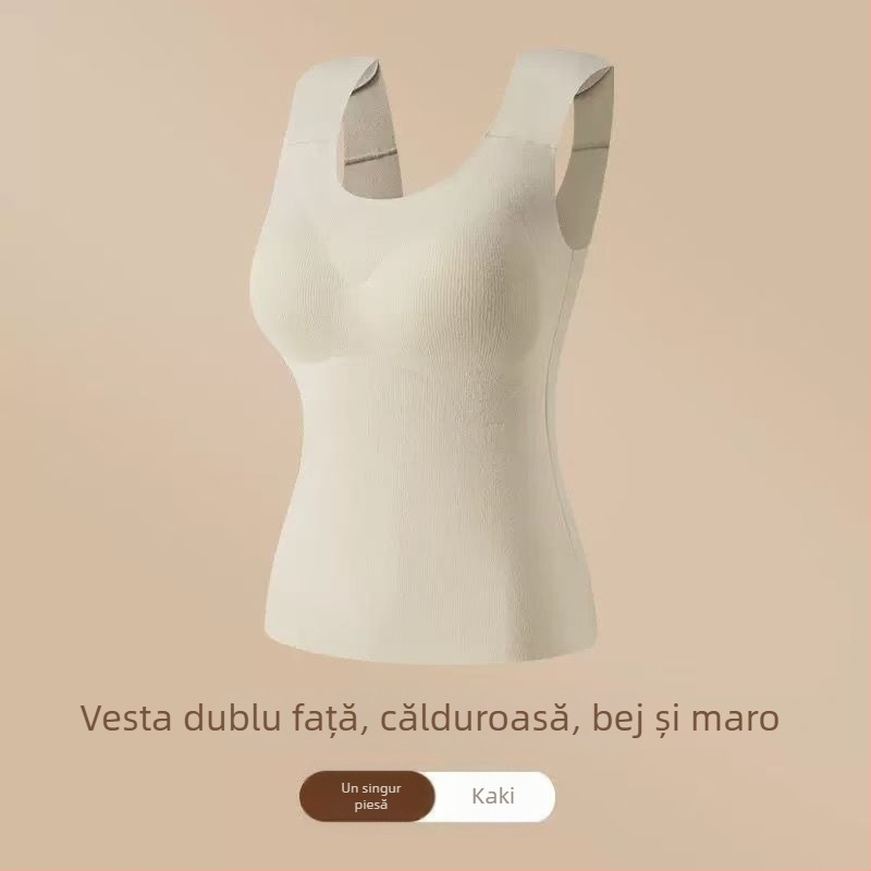 Vestă termică pentru femei cu pernă pentru bust, elasticitate ridicată, fleece periat, țesătură Derong din acrilic, 161–180 g/m²