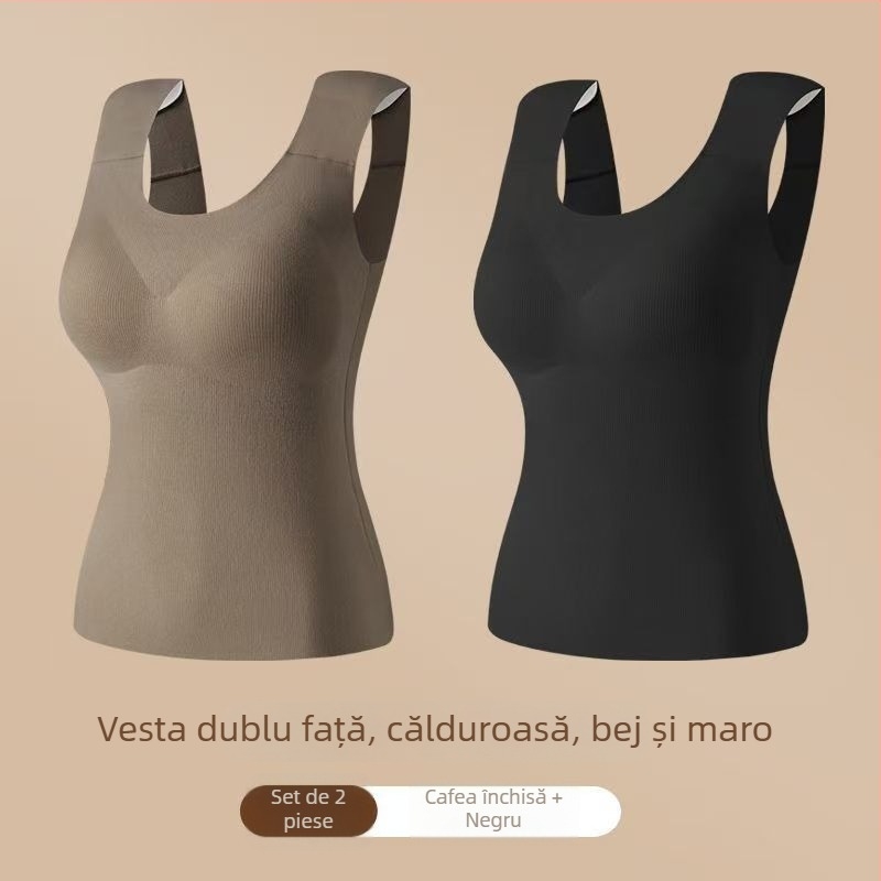 Vestă termică pentru femei cu pernă pentru bust, elasticitate ridicată, fleece periat, țesătură Derong din acrilic, 161–180 g/m²
