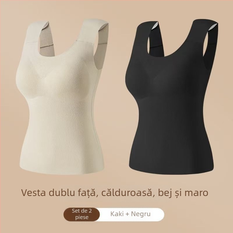Vestă termică pentru femei cu pernă pentru bust, elasticitate ridicată, fleece periat, țesătură Derong din acrilic, 161–180 g/m²