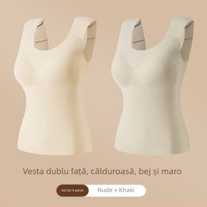 Vestă termică pentru femei cu pernă pentru bust, elasticitate ridicată, fleece periat, țesătură Derong din acrilic, 161–180 g/m²