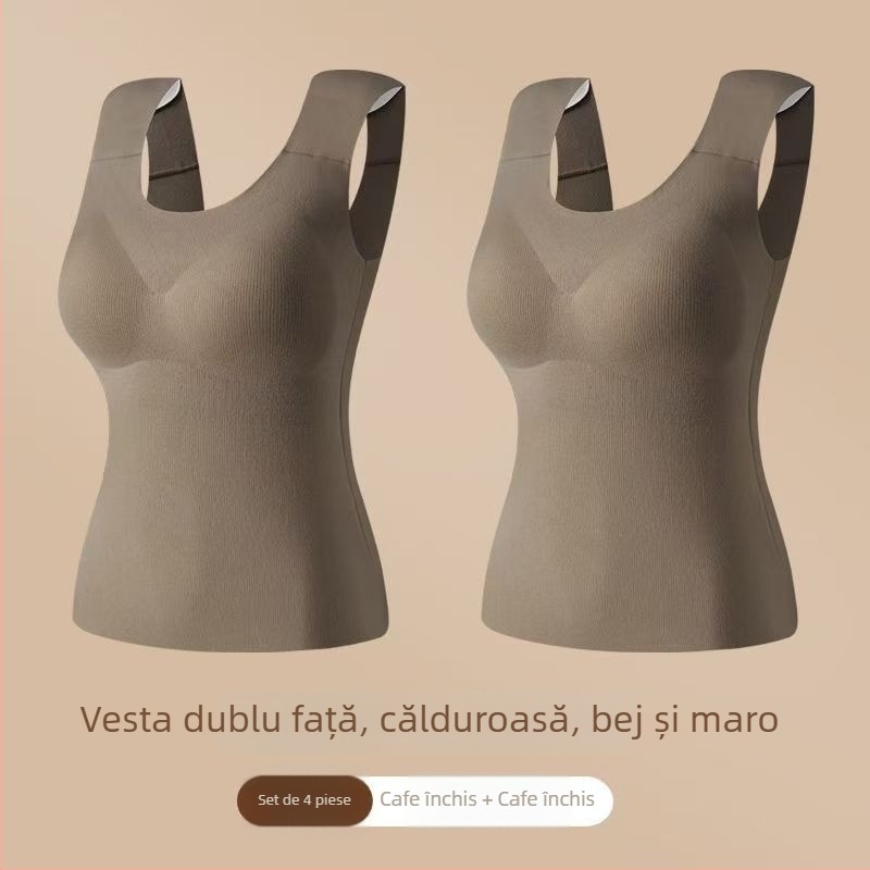 Vestă termică pentru femei cu pernă pentru bust, elasticitate ridicată, fleece periat, țesătură Derong din acrilic, 161–180 g/m²