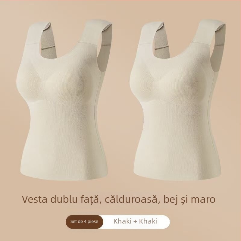 Vestă termică pentru femei cu pernă pentru bust, elasticitate ridicată, fleece periat, țesătură Derong din acrilic, 161–180 g/m²