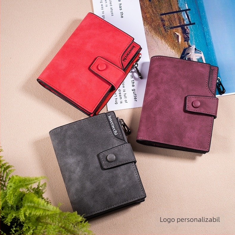 Portofel damă din PU, model scurt cu fermoar, capacitate mare, mai multe compartimente pentru carduri, stil urban minimalist