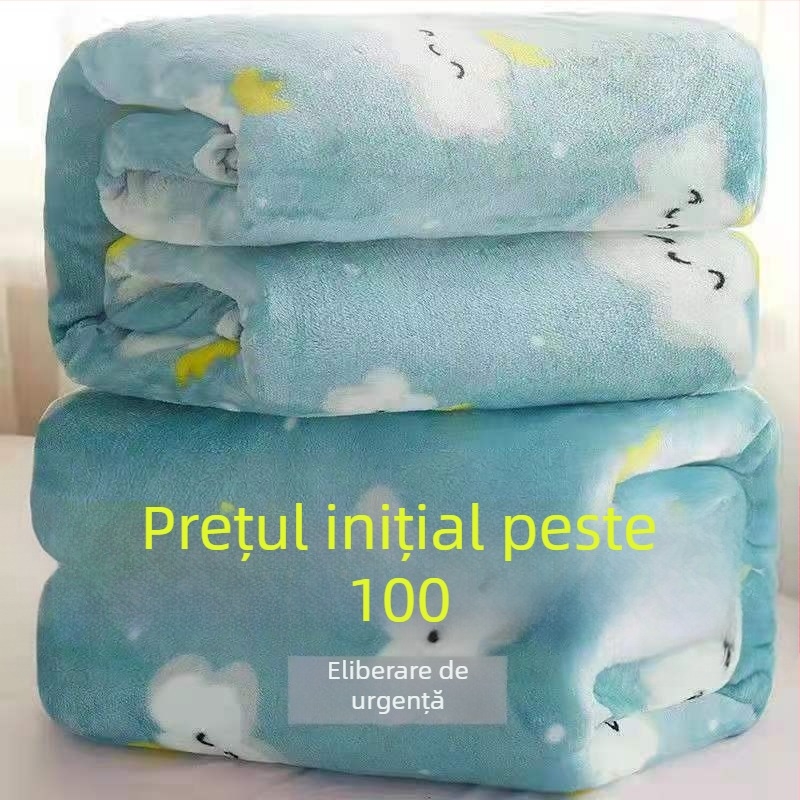 Pătură din fleece coral, fibră de poliamidă, potrivită pentru toate sezoanele, ușoară, sub 300 g.