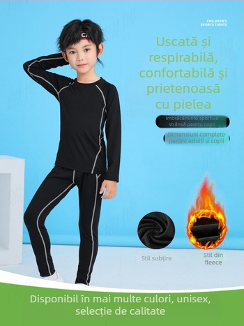 Top de bază pentru tineri, mâneci lungi, croială strânsă, material uscat rapid 93% poliester / 7% spandex, model solid, lungime talie, unisex