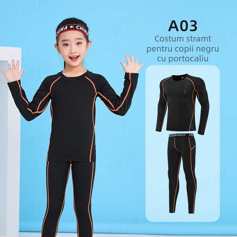 Top de bază pentru tineri, mâneci lungi, croială strânsă, material uscat rapid 93% poliester / 7% spandex, model solid, lungime talie, unisex