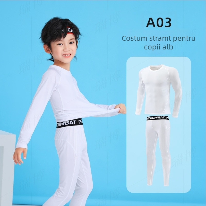 Top de bază pentru tineri, mâneci lungi, croială strânsă, material uscat rapid 93% poliester / 7% spandex, model solid, lungime talie, unisex