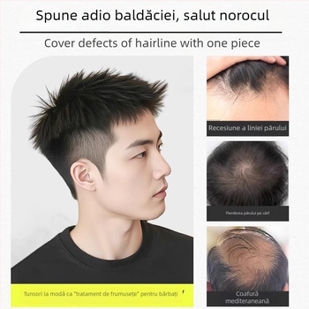 Perucă pentru bărbați din păr real – Stil american, bucată frontală, lungime scurtă, aspect natural fără cusături, mecanism