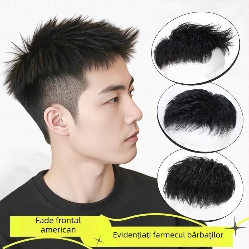 Perucă pentru bărbați din păr real – Stil american, bucată frontală, lungime scurtă, aspect natural fără cusături, mecanism