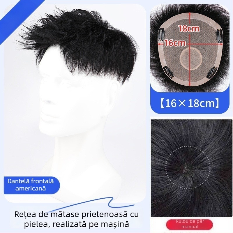 Perucă pentru bărbați din păr real – Stil american, bucată frontală, lungime scurtă, aspect natural fără cusături, mecanism