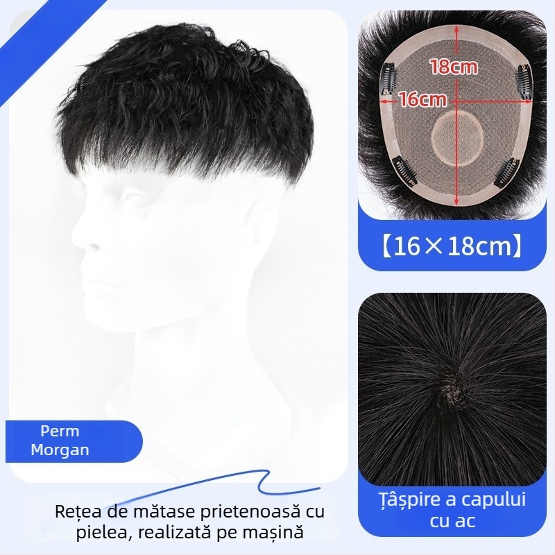 Perucă pentru bărbați din păr real – Stil american, bucată frontală, lungime scurtă, aspect natural fără cusături, mecanism