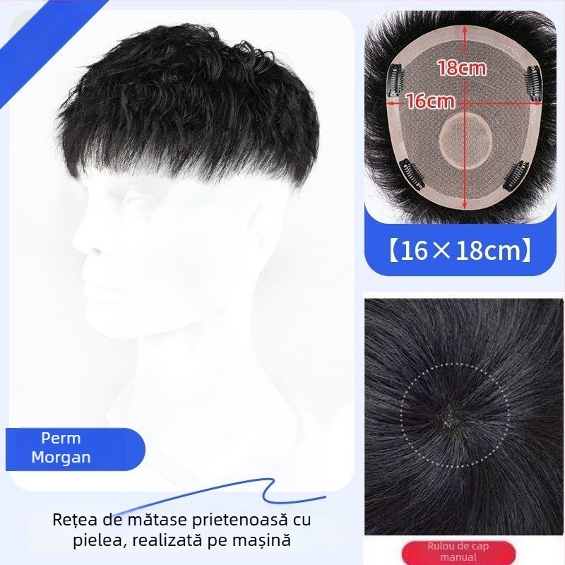 Perucă pentru bărbați din păr real – Stil american, bucată frontală, lungime scurtă, aspect natural fără cusături, mecanism