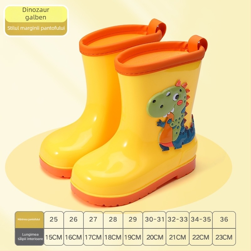 Cizme de ploaie pentru copii – imprimeu desen animat, PVC, toc mic 1–3 cm, înălțime tub medie, pentru toate sezoanele, unisex