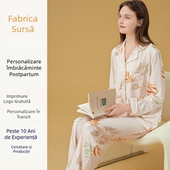 Set de pijama pentru alăptare și maternitate, cardigan stil, Milk Silk, 100% poliester, mâneci lungi, pantaloni, primăvară-toamnă