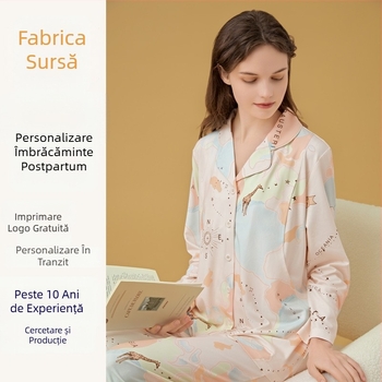 Set de pijama pentru alăptare și maternitate, cardigan stil, Milk Silk, 100% poliester, mâneci lungi, pantaloni, primăvară-toamnă