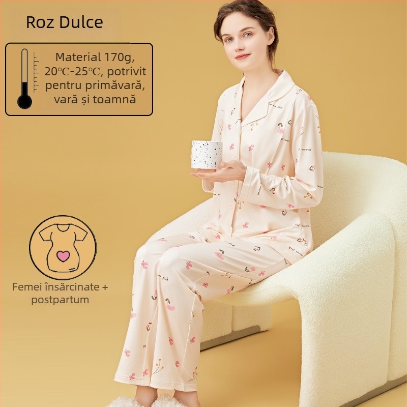 Set de pijama pentru alăptare și maternitate, cardigan stil, Milk Silk, 100% poliester, mâneci lungi, pantaloni, primăvară-toamnă